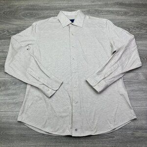 David Donahue Dress Shirt Men's White Beige Geometric Size Large 16.5 Button Up